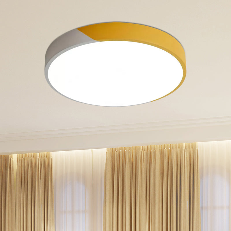 9"/12"/16" Dia Round Flush Mount Lamp Macaron Acrylic and Metal Grey/Yellow/Blue LED Ceiling Fixture for Bedroom Clearhalo 'Ceiling Lights' 'Close To Ceiling Lights' 'Close to ceiling' 'Flush mount' Lighting' 678457