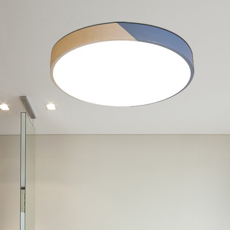 9"/12"/16" Dia Round Flush Mount Lamp Macaron Acrylic and Metal Grey/Yellow/Blue LED Ceiling Fixture for Bedroom Clearhalo 'Ceiling Lights' 'Close To Ceiling Lights' 'Close to ceiling' 'Flush mount' Lighting' 678458