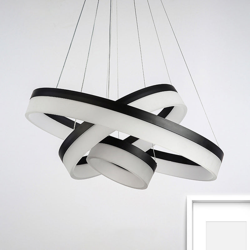 Round Chandelier Pendant Modern Acrylic LED 1/2/3-Light Black/White/Gold Ceiling Light Fixture in Warm/White Light Clearhalo 'Ceiling Lights' 'Chandeliers' 'Modern Chandeliers' 'Modern' Lighting' 678473