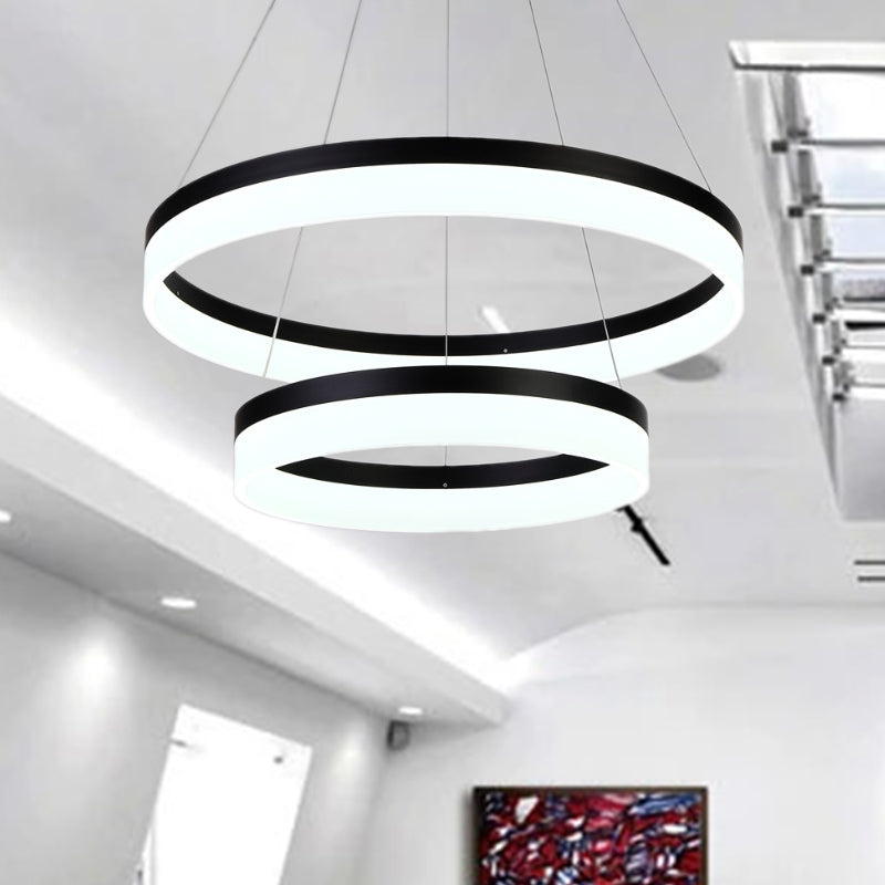 Round Chandelier Pendant Modern Acrylic LED 1/2/3-Light Black/White/Gold Ceiling Light Fixture in Warm/White Light Clearhalo 'Ceiling Lights' 'Chandeliers' 'Modern Chandeliers' 'Modern' Lighting' 678474