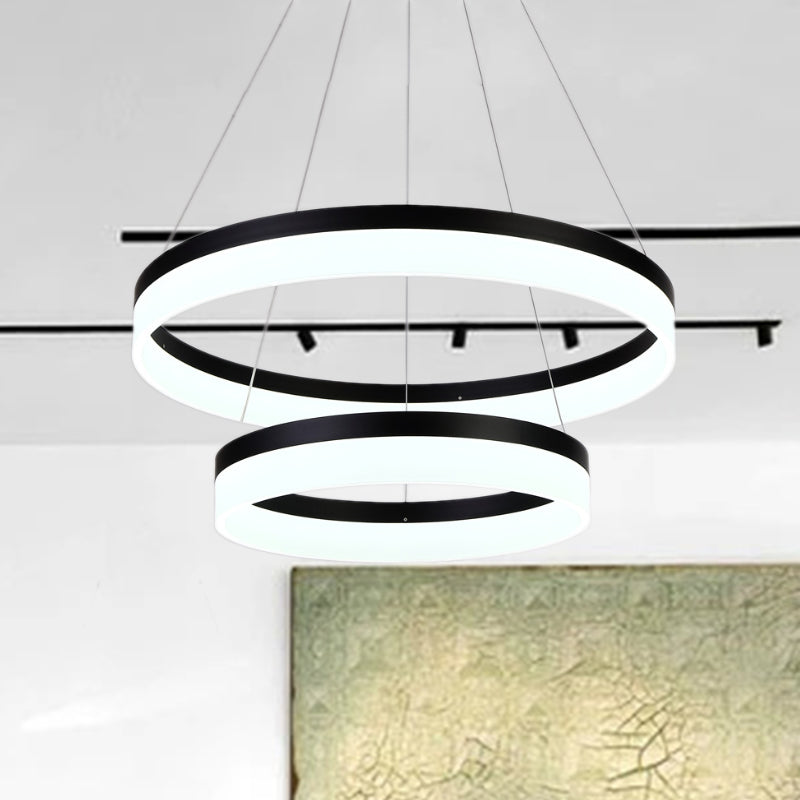 Round Chandelier Pendant Modern Acrylic LED 1/2/3-Light Black/White/Gold Ceiling Light Fixture in Warm/White Light Clearhalo 'Ceiling Lights' 'Chandeliers' 'Modern Chandeliers' 'Modern' Lighting' 678475