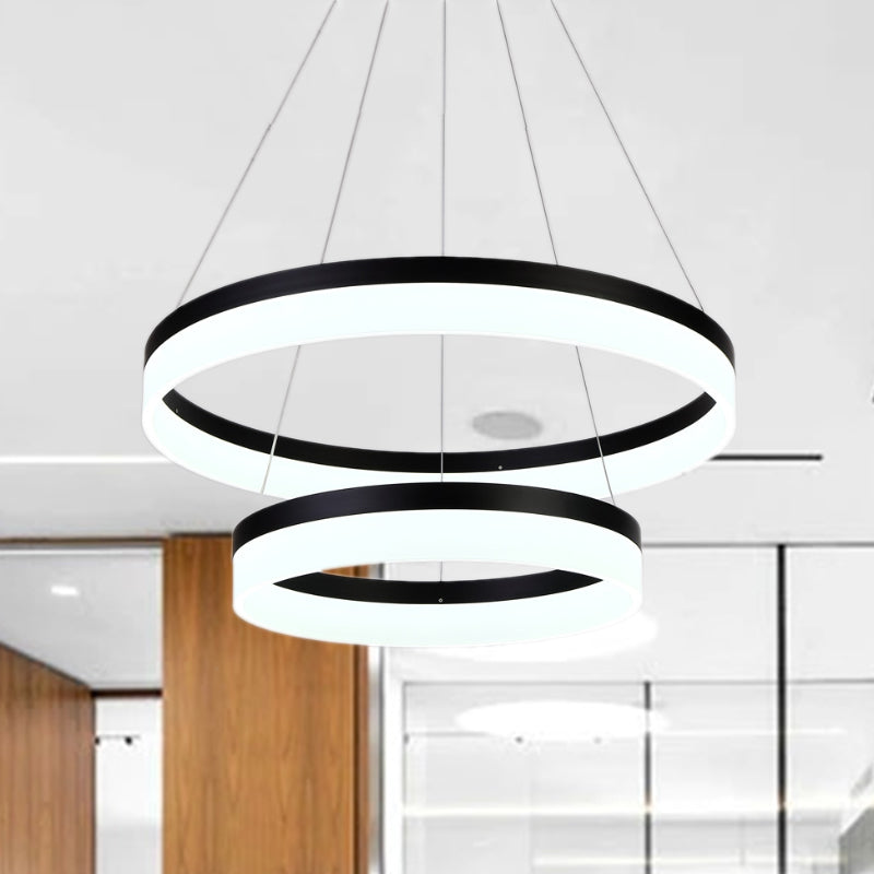 Round Chandelier Pendant Modern Acrylic LED 1/2/3-Light Black/White/Gold Ceiling Light Fixture in Warm/White Light Clearhalo 'Ceiling Lights' 'Chandeliers' 'Modern Chandeliers' 'Modern' Lighting' 678476