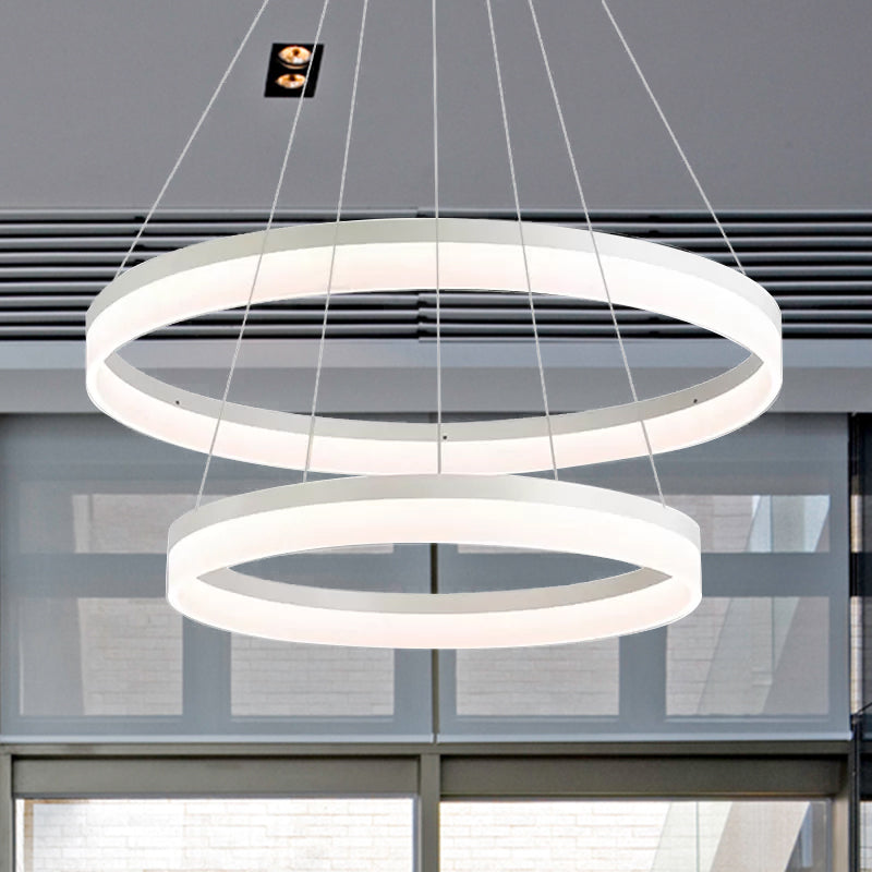 Round Chandelier Pendant Modern Acrylic LED 1/2/3-Light Black/White/Gold Ceiling Light Fixture in Warm/White Light Clearhalo 'Ceiling Lights' 'Chandeliers' 'Modern Chandeliers' 'Modern' Lighting' 678480