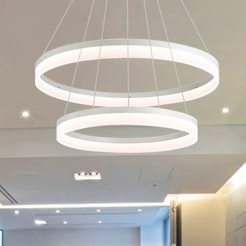 Round Chandelier Pendant Modern Acrylic LED 1/2/3-Light Black/White/Gold Ceiling Light Fixture in Warm/White Light Clearhalo 'Ceiling Lights' 'Chandeliers' 'Modern Chandeliers' 'Modern' Lighting' 678481