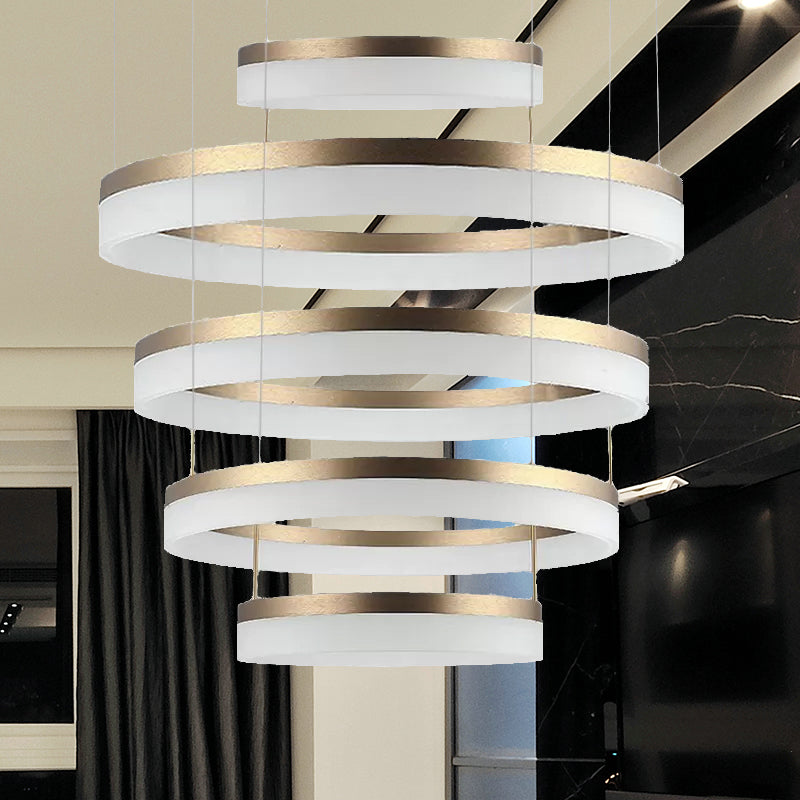 Round Chandelier Pendant Modern Acrylic LED 1/2/3-Light Black/White/Gold Ceiling Light Fixture in Warm/White Light Clearhalo 'Ceiling Lights' 'Chandeliers' 'Modern Chandeliers' 'Modern' Lighting' 678487