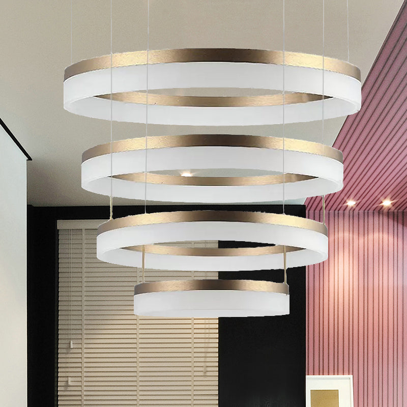 Round Chandelier Pendant Modern Acrylic LED 1/2/3-Light Black/White/Gold Ceiling Light Fixture in Warm/White Light Clearhalo 'Ceiling Lights' 'Chandeliers' 'Modern Chandeliers' 'Modern' Lighting' 678489