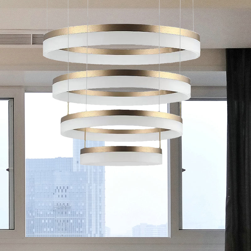 Round Chandelier Pendant Modern Acrylic LED 1/2/3-Light Black/White/Gold Ceiling Light Fixture in Warm/White Light Clearhalo 'Ceiling Lights' 'Chandeliers' 'Modern Chandeliers' 'Modern' Lighting' 678490