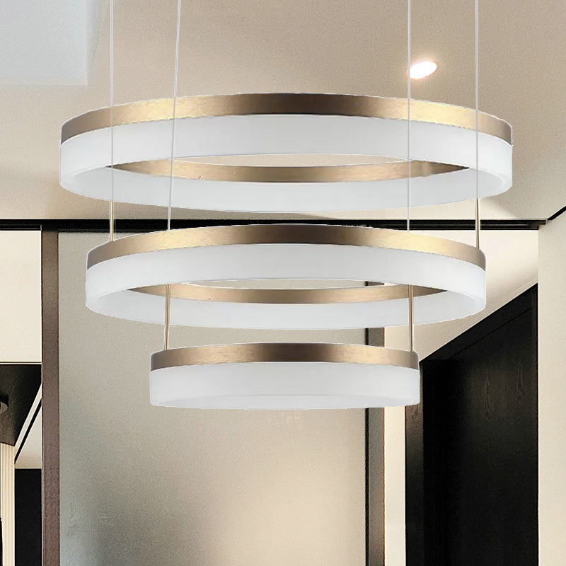 Round Chandelier Pendant Modern Acrylic LED 1/2/3-Light Black/White/Gold Ceiling Light Fixture in Warm/White Light Clearhalo 'Ceiling Lights' 'Chandeliers' 'Modern Chandeliers' 'Modern' Lighting' 678491