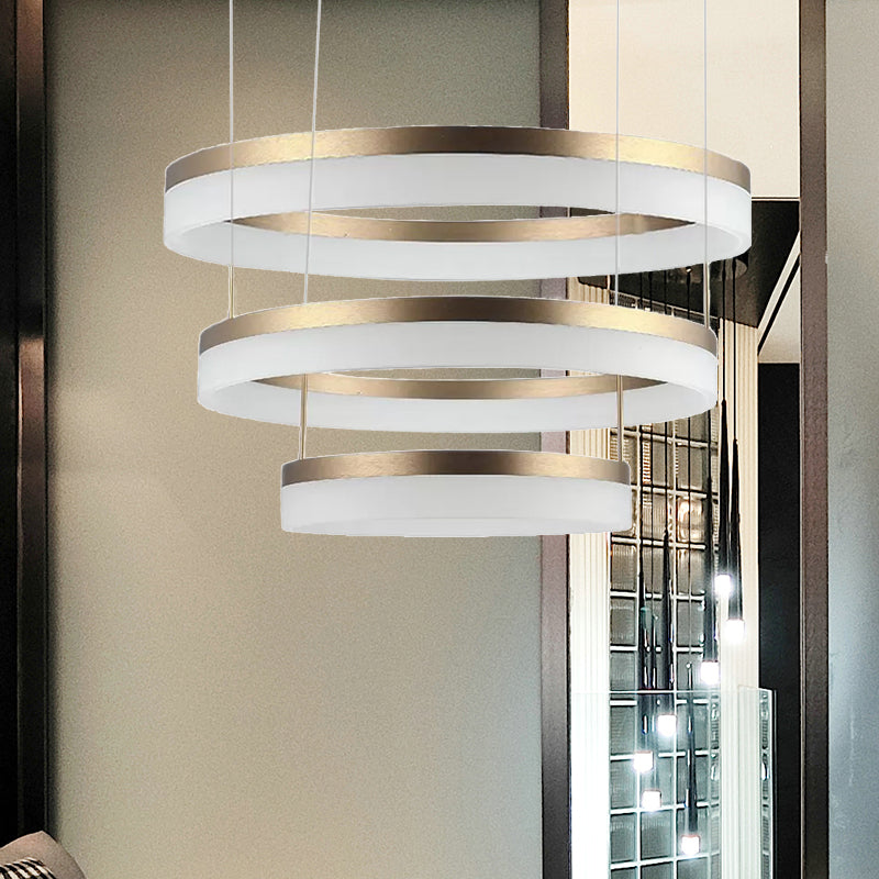 Round Chandelier Pendant Modern Acrylic LED 1/2/3-Light Black/White/Gold Ceiling Light Fixture in Warm/White Light Clearhalo 'Ceiling Lights' 'Chandeliers' 'Modern Chandeliers' 'Modern' Lighting' 678492