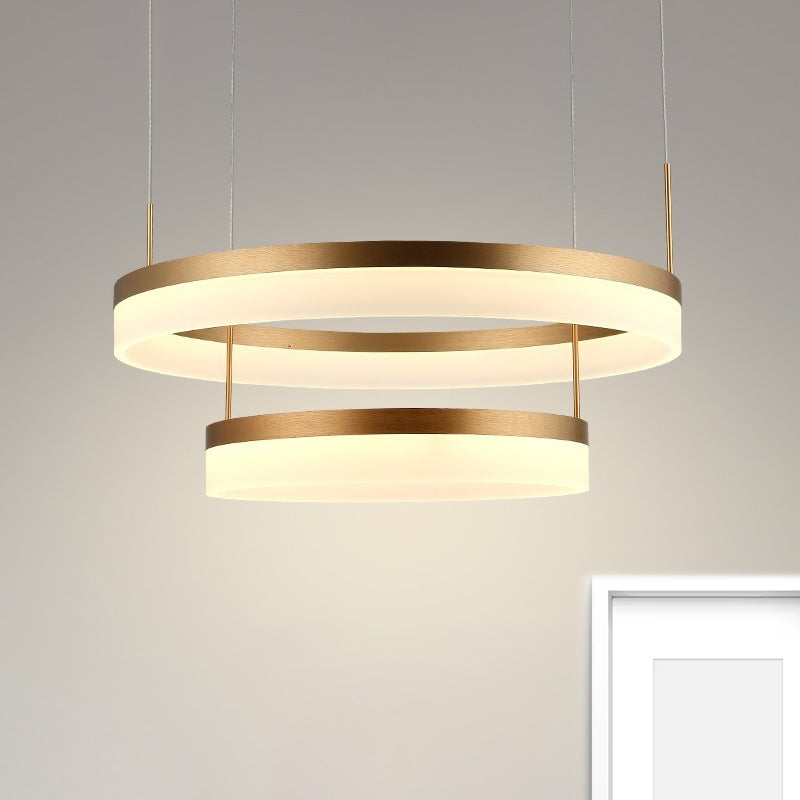 Round Chandelier Pendant Modern Acrylic LED 1/2/3-Light Black/White/Gold Ceiling Light Fixture in Warm/White Light Clearhalo 'Ceiling Lights' 'Chandeliers' 'Modern Chandeliers' 'Modern' Lighting' 678498