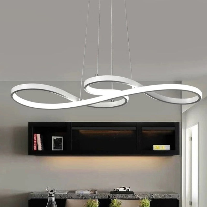 Modernism LED Ceiling Pendant with Acrylic Shade Black/White/Gold Twisted Hanging Lamp in Warm/White/Natural Light, 29.5"/39" Wide Clearhalo 'Ceiling Lights' 'Modern Pendants' 'Modern' 'Pendant Lights' 'Pendants' Lighting' 678500