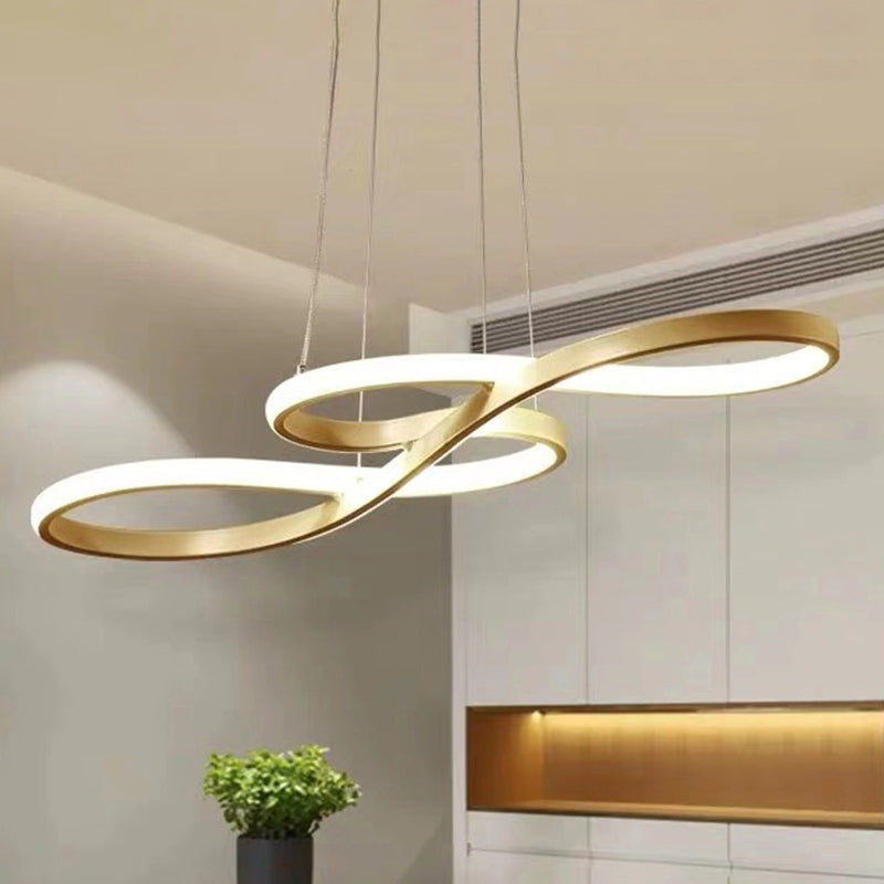 Modernism LED Ceiling Pendant with Acrylic Shade Black/White/Gold Twisted Hanging Lamp in Warm/White/Natural Light, 29.5"/39" Wide Clearhalo 'Ceiling Lights' 'Modern Pendants' 'Modern' 'Pendant Lights' 'Pendants' Lighting' 678501