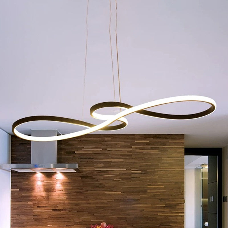 Modernism LED Ceiling Pendant with Acrylic Shade Black/White/Gold Twisted Hanging Lamp in Warm/White/Natural Light, 29.5"/39" Wide Clearhalo 'Ceiling Lights' 'Modern Pendants' 'Modern' 'Pendant Lights' 'Pendants' Lighting' 678502