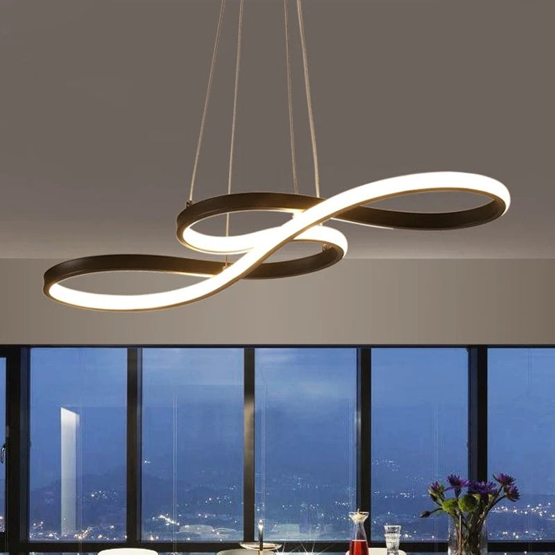 Modernism LED Ceiling Pendant with Acrylic Shade Black/White/Gold Twisted Hanging Lamp in Warm/White/Natural Light, 29.5"/39" Wide Clearhalo 'Ceiling Lights' 'Modern Pendants' 'Modern' 'Pendant Lights' 'Pendants' Lighting' 678503