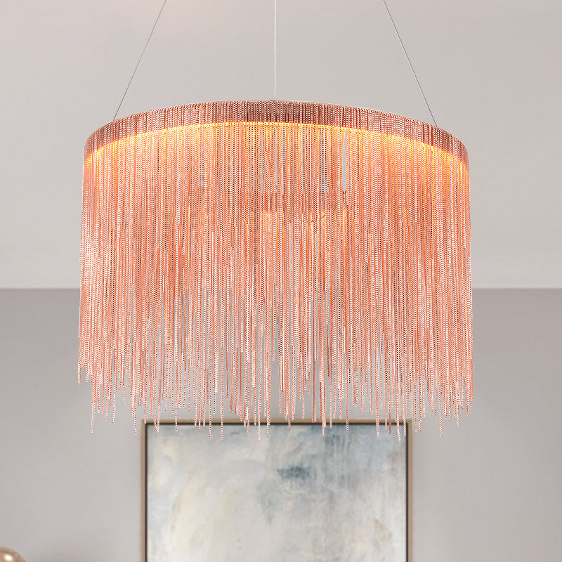 Multi Tiers Ceiling Lamp with Tassel Contemporary Metal 1/2/3 Heads Rose Gold Chandelier Light for Living Room Clearhalo 'Ceiling Lights' 'Chandeliers' 'Modern Chandeliers' 'Modern' Lighting' 678507