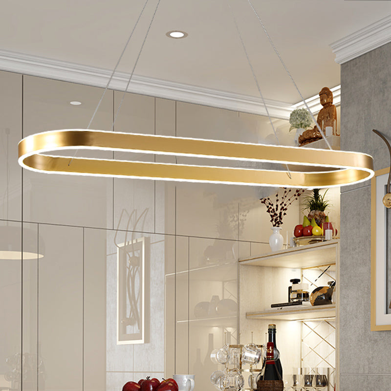 31.5"/39"/47" Wide Gold/White Oval Suspension Pendant Minimalist LED Acrylic Ceiling Light over Island in Warm/White Light Clearhalo 'Ceiling Lights' 'Modern Pendants' 'Modern' 'Pendant Lights' 'Pendants' Lighting' 678511