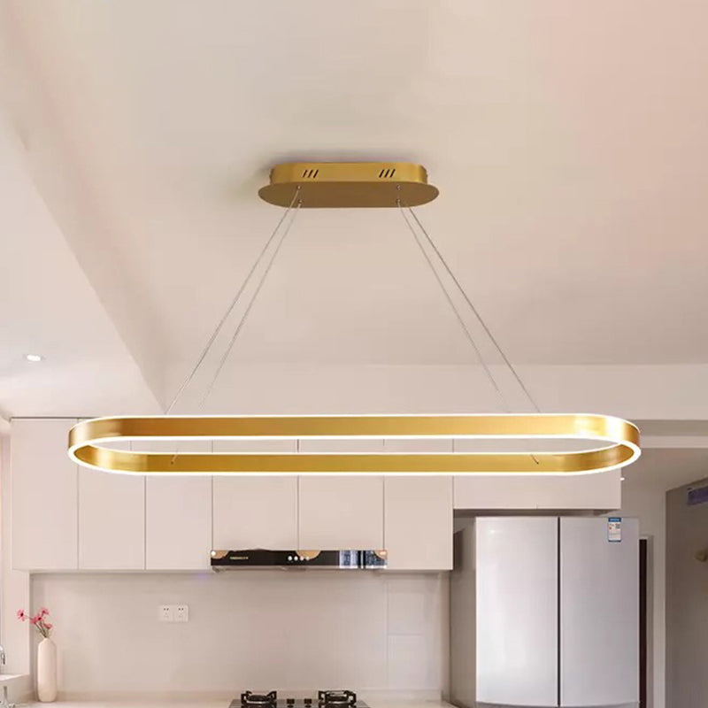 31.5"/39"/47" Wide Gold/White Oval Suspension Pendant Minimalist LED Acrylic Ceiling Light over Island in Warm/White Light Clearhalo 'Ceiling Lights' 'Modern Pendants' 'Modern' 'Pendant Lights' 'Pendants' Lighting' 678512