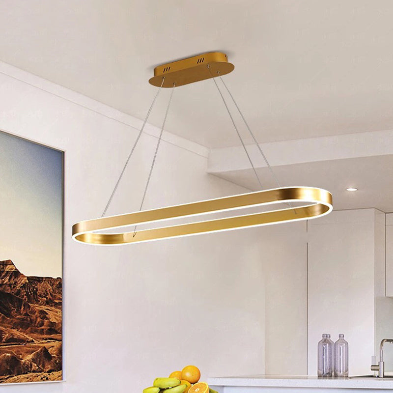 31.5"/39"/47" Wide Gold/White Oval Suspension Pendant Minimalist LED Acrylic Ceiling Light over Island in Warm/White Light Clearhalo 'Ceiling Lights' 'Modern Pendants' 'Modern' 'Pendant Lights' 'Pendants' Lighting' 678513