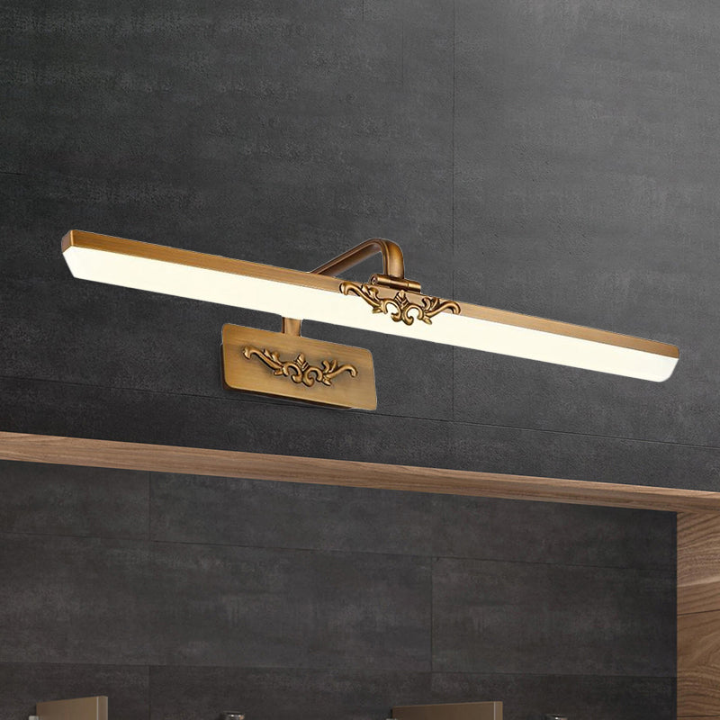 Vintage Ultra-Thin Metal Vanity Light Fixture Integrated LED Bronze Wall Lighting in Warm/White Light for Bedroom, 16"/20" W Clearhalo 'Cast Iron' 'Glass' 'Industrial' 'Modern wall lights' 'Modern' 'Tiffany' 'Traditional wall lights' 'Vanity Lights' 'Wall Lights' Lighting' 678548