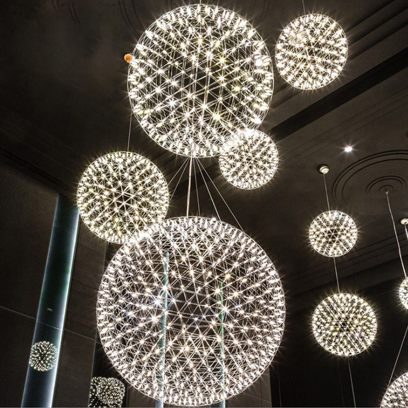 Steel Firework Chandelier Lighting Fixture with Orbit Shade Contemporary 8"/12" Dia LED Chrome Ceiling Lamp Clearhalo 'Ceiling Lights' 'Chandeliers' 'Modern Chandeliers' 'Modern' Lighting' 678549