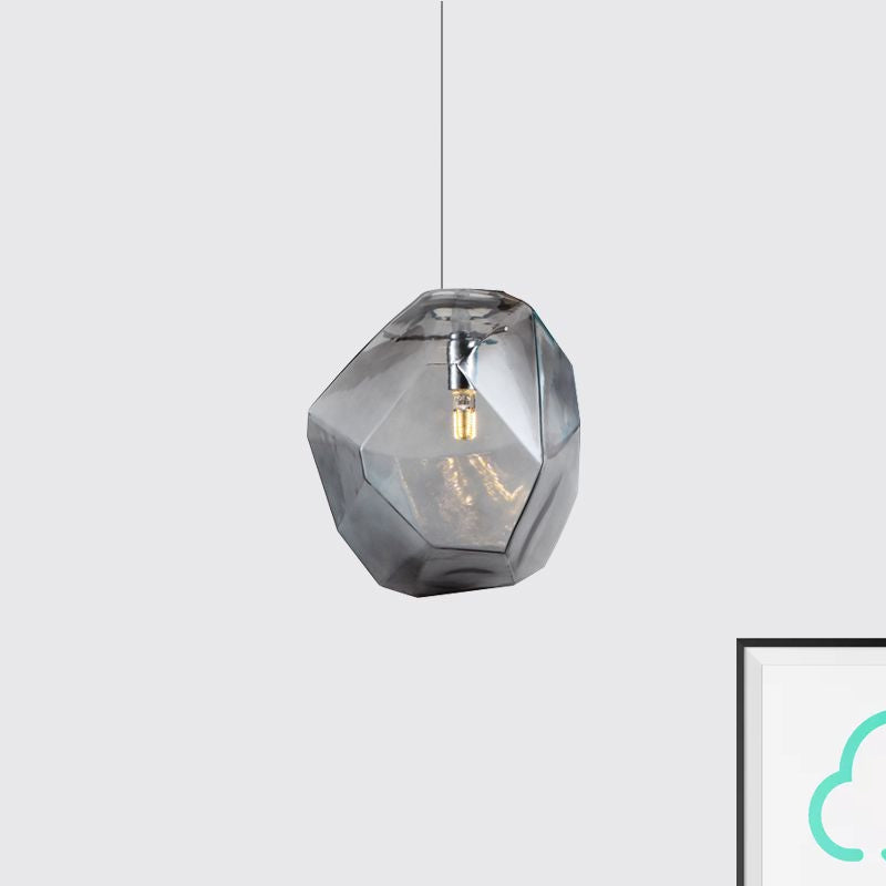 Faceted Grey/Orange/Purple Glass Pendant Lighting Contemporary 1 Light Dining Room Led Hanging Lamp Fixture Clearhalo 'Ceiling Lights' 'Glass shade' 'Glass' 'Modern Pendants' 'Modern' 'Pendant Lights' 'Pendants' Lighting' 678550