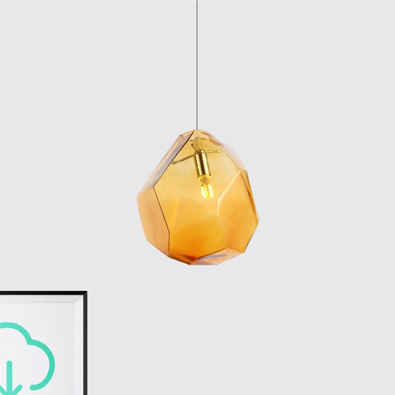 Faceted Grey/Orange/Purple Glass Pendant Lighting Contemporary 1 Light Dining Room Led Hanging Lamp Fixture Clearhalo 'Ceiling Lights' 'Glass shade' 'Glass' 'Modern Pendants' 'Modern' 'Pendant Lights' 'Pendants' Lighting' 678551