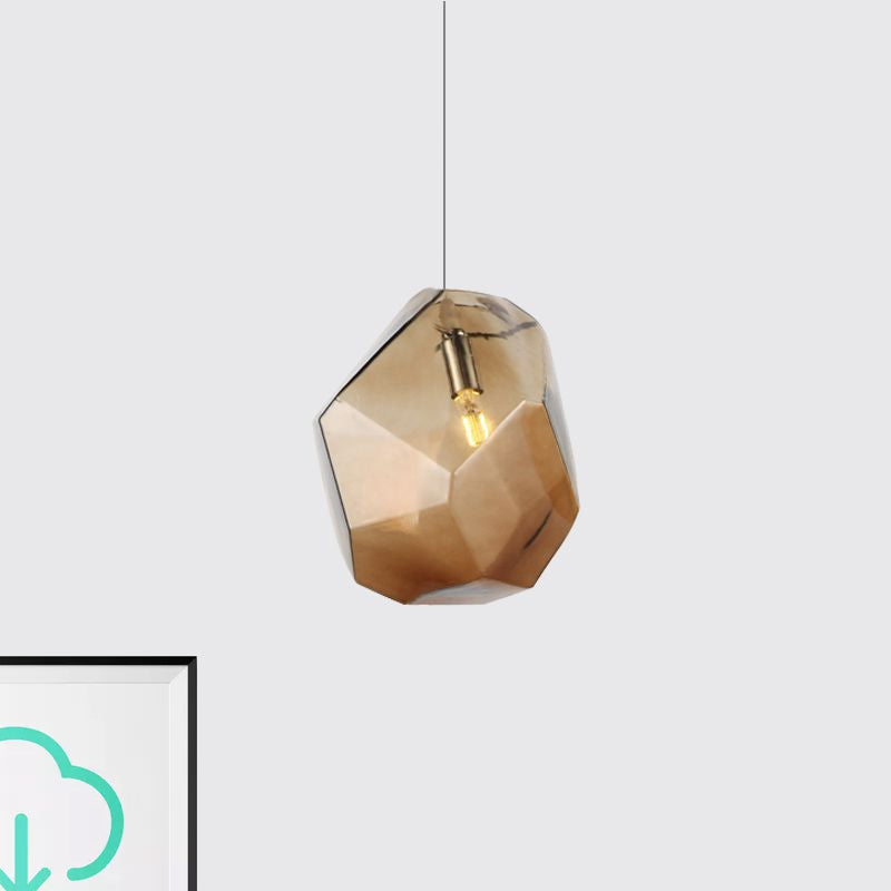 Faceted Grey/Orange/Purple Glass Pendant Lighting Contemporary 1 Light Dining Room Led Hanging Lamp Fixture Clearhalo 'Ceiling Lights' 'Glass shade' 'Glass' 'Modern Pendants' 'Modern' 'Pendant Lights' 'Pendants' Lighting' 678553