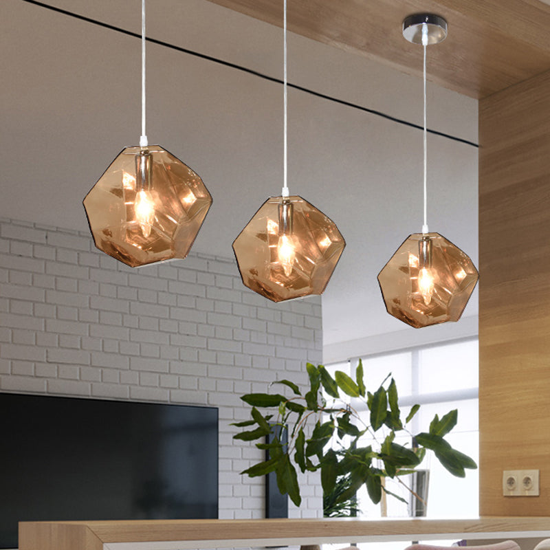 Faceted Grey/Orange/Purple Glass Pendant Lighting Contemporary 1 Light Dining Room Led Hanging Lamp Fixture Clearhalo 'Ceiling Lights' 'Glass shade' 'Glass' 'Modern Pendants' 'Modern' 'Pendant Lights' 'Pendants' Lighting' 678554