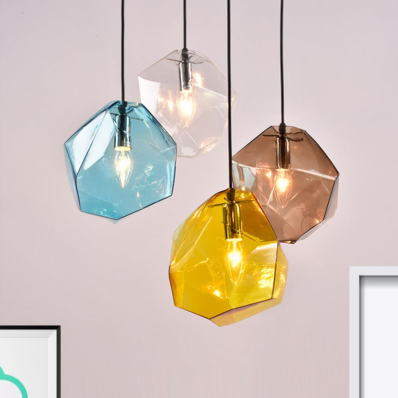 Faceted Grey/Orange/Purple Glass Pendant Lighting Contemporary 1 Light Dining Room Led Hanging Lamp Fixture Clearhalo 'Ceiling Lights' 'Glass shade' 'Glass' 'Modern Pendants' 'Modern' 'Pendant Lights' 'Pendants' Lighting' 678556