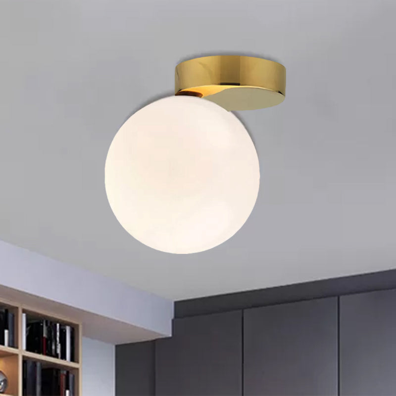 Milk Glass Global Flush Mount Lighting Contemporary 6"/8" W 1 Head Close to Ceiling Light in Gold Finish Clearhalo 'Ceiling Lights' 'Close To Ceiling Lights' 'Close to ceiling' 'Semi-flushmount' Lighting' 678575