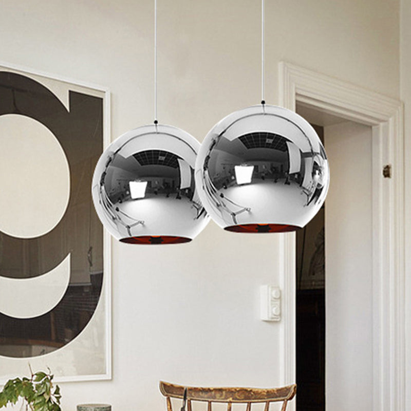 6"/8"/10"W Mirror Ball Pendant Lighting Contemporary Glass 1 Light Chrome/Gold/Rose Gold Hanging Ceiling Light Clearhalo 'Ceiling Lights' 'Glass shade' 'Glass' 'Modern Pendants' 'Modern' 'Pendant Lights' 'Pendants' Lighting' 678576