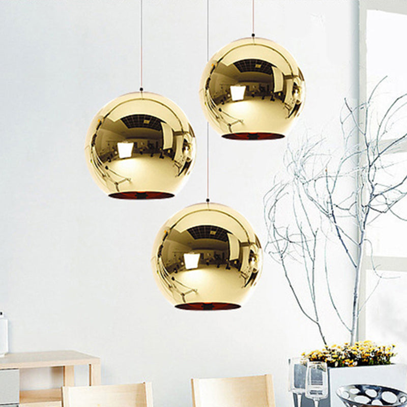 6"/8"/10"W Mirror Ball Pendant Lighting Contemporary Glass 1 Light Chrome/Gold/Rose Gold Hanging Ceiling Light Clearhalo 'Ceiling Lights' 'Glass shade' 'Glass' 'Modern Pendants' 'Modern' 'Pendant Lights' 'Pendants' Lighting' 678577