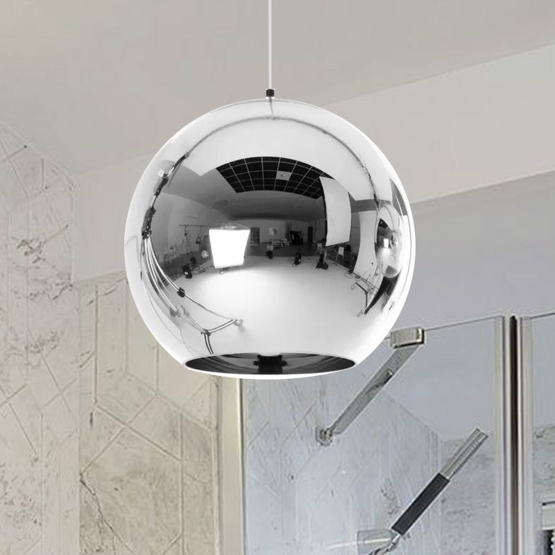 6"/8"/10"W Mirror Ball Pendant Lighting Contemporary Glass 1 Light Chrome/Gold/Rose Gold Hanging Ceiling Light Clearhalo 'Ceiling Lights' 'Glass shade' 'Glass' 'Modern Pendants' 'Modern' 'Pendant Lights' 'Pendants' Lighting' 678579