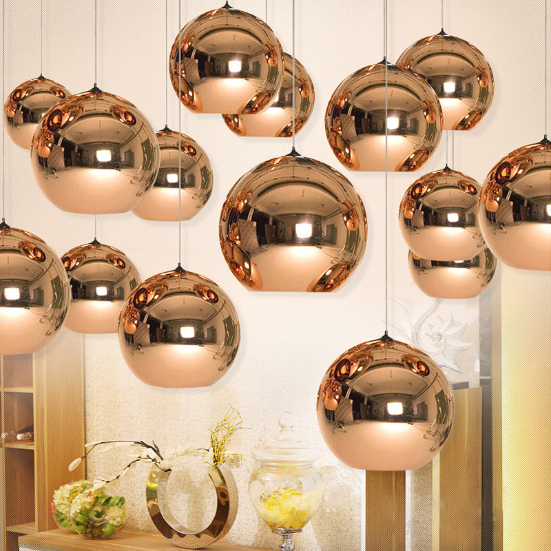 6"/8"/10"W Mirror Ball Pendant Lighting Contemporary Glass 1 Light Chrome/Gold/Rose Gold Hanging Ceiling Light Clearhalo 'Ceiling Lights' 'Glass shade' 'Glass' 'Modern Pendants' 'Modern' 'Pendant Lights' 'Pendants' Lighting' 678580