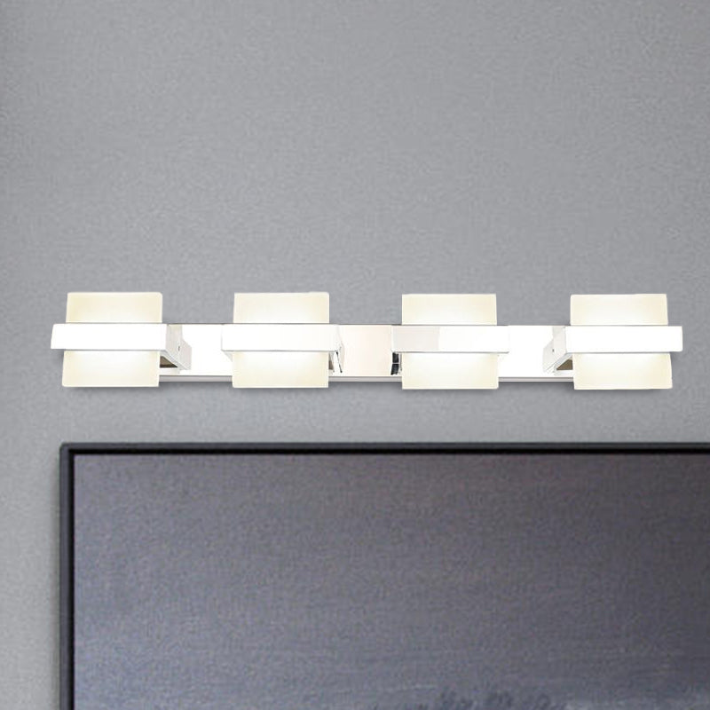 Square Vanity Wall Light Fixture Simple Acrylic LED 3/4 Lights Bathroom Mirror Lamp in White Clearhalo 'Modern wall lights' 'Modern' 'Wall Lamps & Sconces' 'Wall Lights' Lighting' 678598