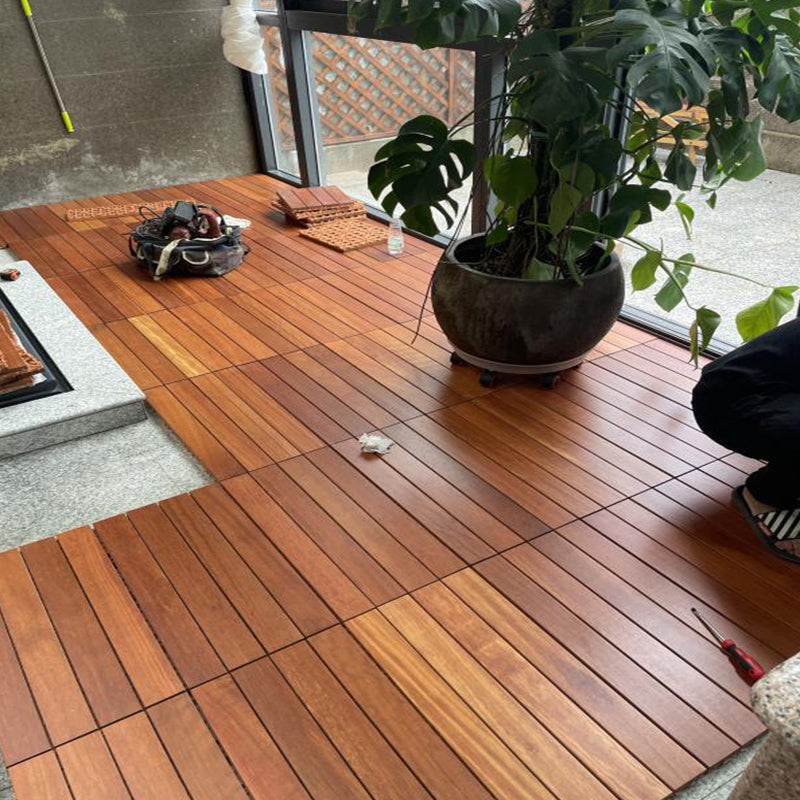 Rectangle Teak Floor Tile Water Resistant Click Lock Wooden Floor for Balcony Clearhalo 'Flooring 'Hardwood Flooring' 'hardwood_flooring' 'Home Improvement' 'home_improvement' 'home_improvement_hardwood_flooring' Walls and Ceiling' 6785990