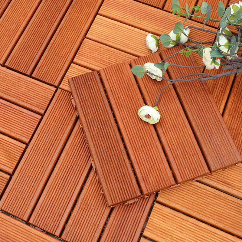 Rectangle Teak Floor Tile Water Resistant Click Lock Wooden Floor for Balcony Yellow-Brown 12" x 12" Clearhalo 'Flooring 'Hardwood Flooring' 'hardwood_flooring' 'Home Improvement' 'home_improvement' 'home_improvement_hardwood_flooring' Walls and Ceiling' 6785995