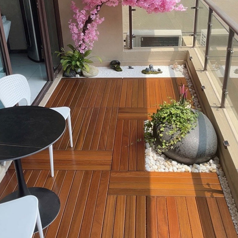 Rectangle Teak Floor Tile Water Resistant Click Lock Wooden Floor for Balcony Clearhalo 'Flooring 'Hardwood Flooring' 'hardwood_flooring' 'Home Improvement' 'home_improvement' 'home_improvement_hardwood_flooring' Walls and Ceiling' 6785996