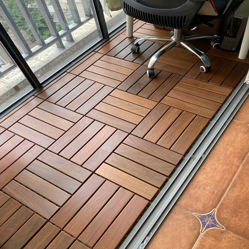 Rectangle Teak Floor Tile Water Resistant Click Lock Wooden Floor for Balcony Amber 12" x 12" Clearhalo 'Flooring 'Hardwood Flooring' 'hardwood_flooring' 'Home Improvement' 'home_improvement' 'home_improvement_hardwood_flooring' Walls and Ceiling' 6785997