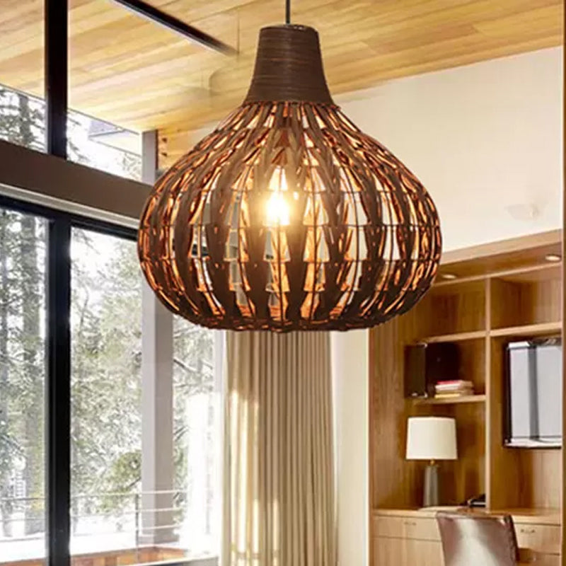 Hand-Woven Rattan Gourd Hanging Pendant Lamp Rustic 1 Light Hanging Fixture for Restaurant Clearhalo 'Ceiling Lights' 'Pendant Lights' 'Pendants' Lighting' 678604