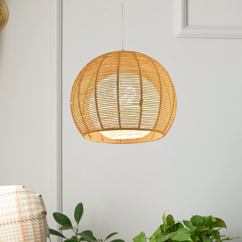 Beige/Flaxen Orb Hanging Light Rustic Rope Shade Single Pendant Lamp over Dining Table Clearhalo 'Ceiling Lights' 'Pendant Lights' 'Pendants' Lighting' 678606