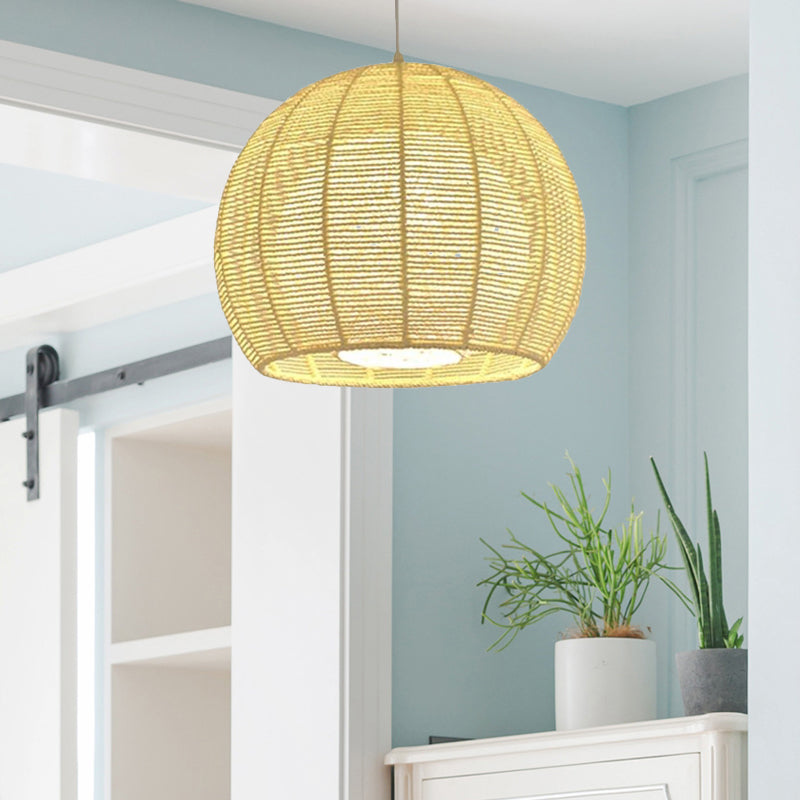 Beige/Flaxen Orb Hanging Light Rustic Rope Shade Single Pendant Lamp over Dining Table Clearhalo 'Ceiling Lights' 'Pendant Lights' 'Pendants' Lighting' 678609