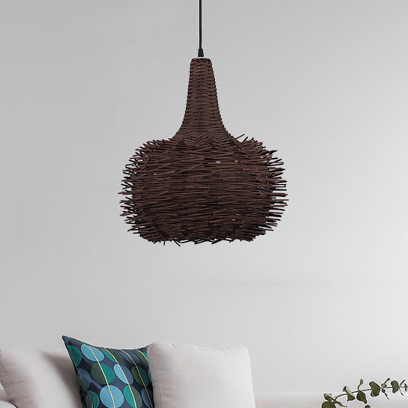 Brown Bird Nest Hanging Pendant Rustic 1 Light Bamboo Suspension Lamp for Living Room Tea House Clearhalo 'Ceiling Lights' 'Modern Pendants' 'Modern' 'Pendant Lights' 'Pendants' Lighting' 678625