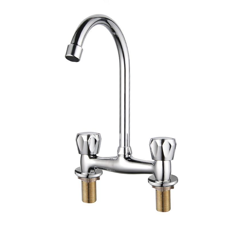 Contemporary Widespread Sink Faucet Knob Handle Gooseneck Arc Solid Brass Faucet Non-Adjustable Clearhalo 'Bathroom Remodel & Bathroom Fixtures' 'Bathroom Sink Faucets' 'Bathroom Sinks & Faucet Components' 'bathroom_sink_faucets' 'Home Improvement' 'home_improvement' 'home_improvement_bathroom_sink_faucets' 6786458