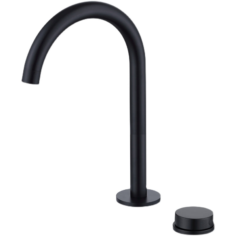 Modern Widespread Sink Faucet Knob Handle Gooseneck Arc Solid Brass Faucet Clearhalo 'bathroom_sink_faucets' 'Conjuntos de Torneiras de Lavatório e Banheiro' 'home_improvement' 'home_improvement_bathroom_sink_faucets' 'Mobiliário Doméstico' 'Página inicial' 'Renovação e equipamento de casa de banho' 'Torneira para lavatório de banheiro' 6786524