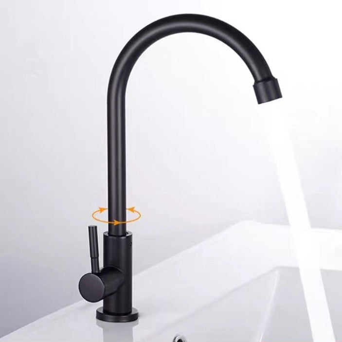 Traditional 1-Handle Faucets Black and Silver Stainless Steel Gooseneck Faucets Clearhalo 'Home Improvement' 'home_improvement' 'home_improvement_kitchen_faucets' 'Kitchen Faucets' 'Kitchen Remodel & Kitchen Fixtures' 'Kitchen Sinks & Faucet Components' 'kitchen_faucets' 6786644