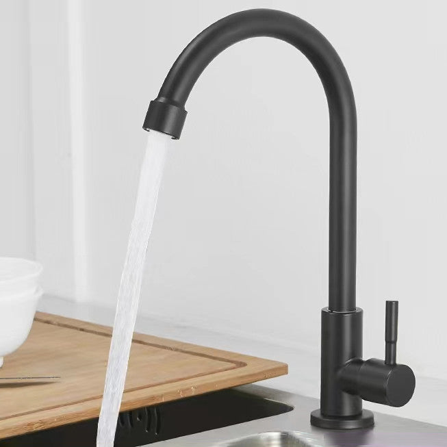 Traditional 1-Handle Faucets Black and Silver Stainless Steel Gooseneck Faucets Clearhalo 'Home Improvement' 'home_improvement' 'home_improvement_kitchen_faucets' 'Kitchen Faucets' 'Kitchen Remodel & Kitchen Fixtures' 'Kitchen Sinks & Faucet Components' 'kitchen_faucets' 6786645
