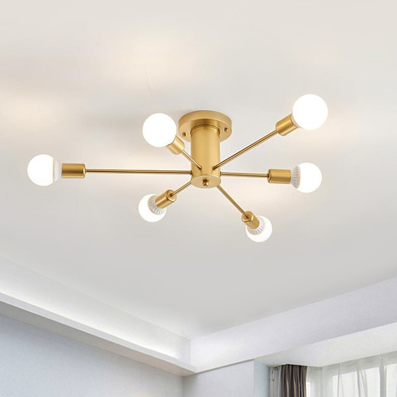 Gold Starburst Ceiling Mounted Chandelier Contemporary Metal 6/8/10 Heads Bedroom Flush Mount Light Clearhalo 'Ceiling Lights' 'Close To Ceiling Lights' 'Close to ceiling' 'Semi-flushmount' Lighting' 678665