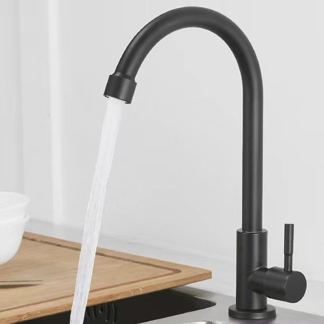 Traditional 1-Handle Faucets Black and Silver Stainless Steel Gooseneck Faucets Clearhalo 'Home Improvement' 'home_improvement' 'home_improvement_kitchen_faucets' 'Kitchen Faucets' 'Kitchen Remodel & Kitchen Fixtures' 'Kitchen Sinks & Faucet Components' 'kitchen_faucets' 6786651