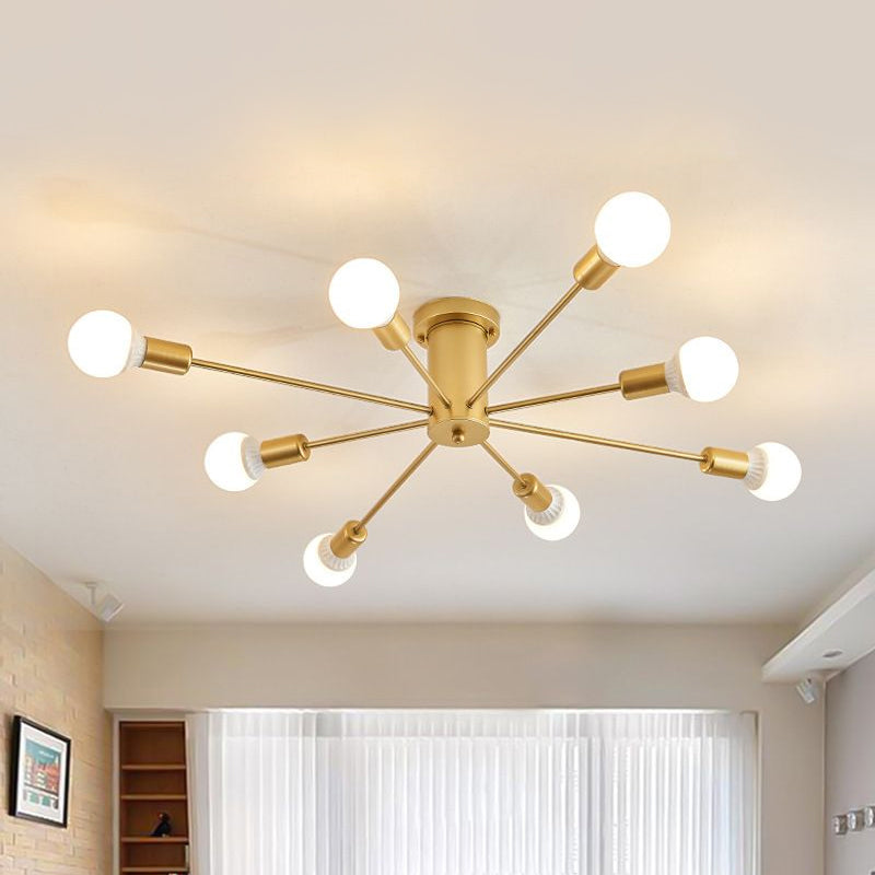 Gold Starburst Ceiling Mounted Chandelier Contemporary Metal 6/8/10 Heads Bedroom Flush Mount Light Clearhalo 'Ceiling Lights' 'Close To Ceiling Lights' 'Close to ceiling' 'Semi-flushmount' Lighting' 678666